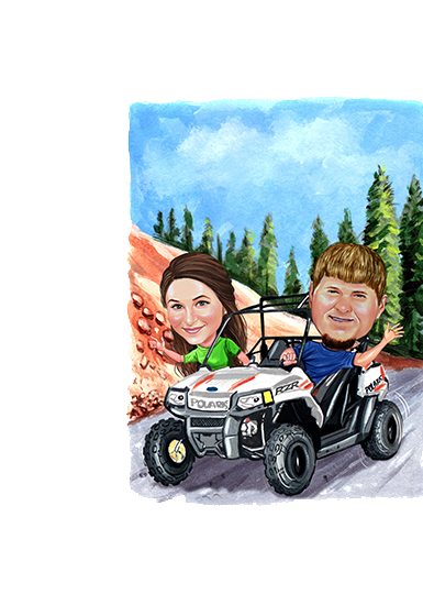 ATV couple caricature