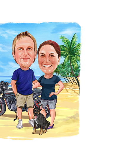Beach couple caricature